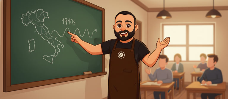 باریستای دم‌یار در حال آموزش تاریخچه قهوه آمریکانو و داستان جنگ جهانی دوم